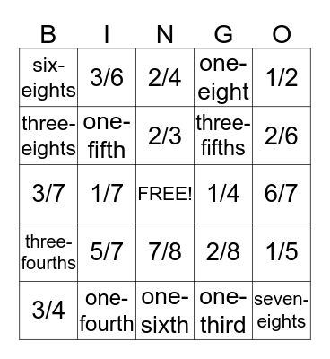 Fraction Bingo Card