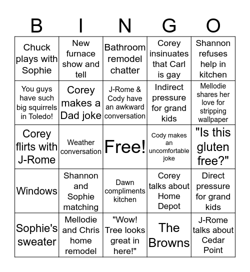 Thanksgiving 2019 Bingo Card