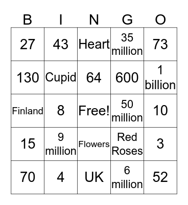 Valentines Bingo Card