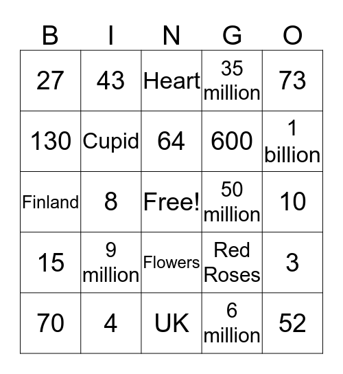 Valentines Bingo Card