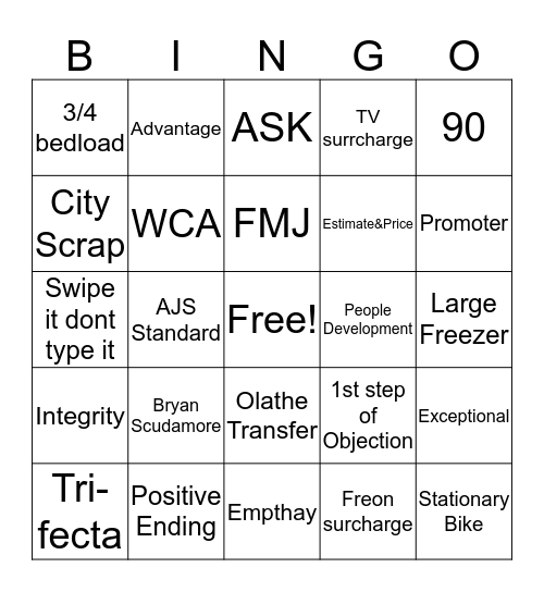 Junk Bingo Card