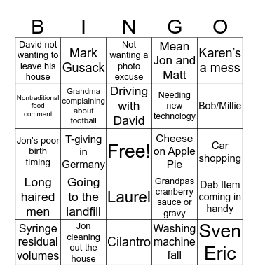 Thanksgiving Bingo Card