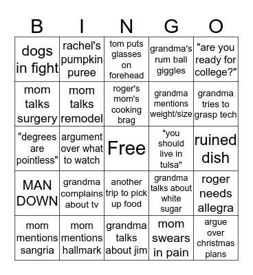 Family Thanksgiving Bingo Card