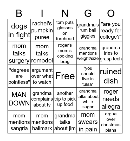 Family Thanksgiving Bingo Card