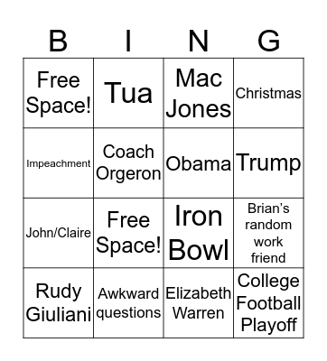 Barlow Thanksgiving 2019 Bingo Card