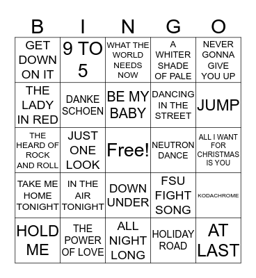 Song Bingo Card