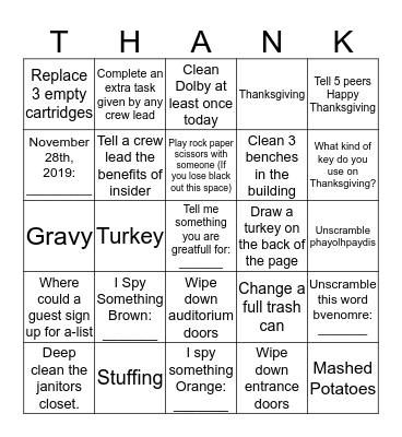 HAPPY THANKSGIVING! Bingo Card