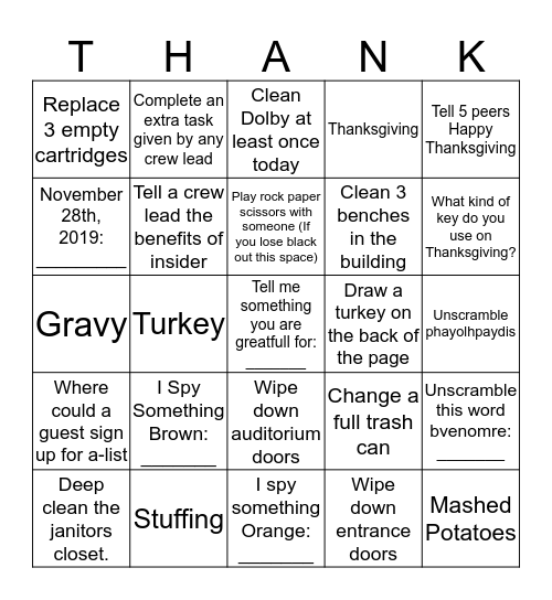 HAPPY THANKSGIVING! Bingo Card