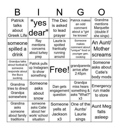 THANKSGIVING BINGOOOOOO 2019 Bingo Card