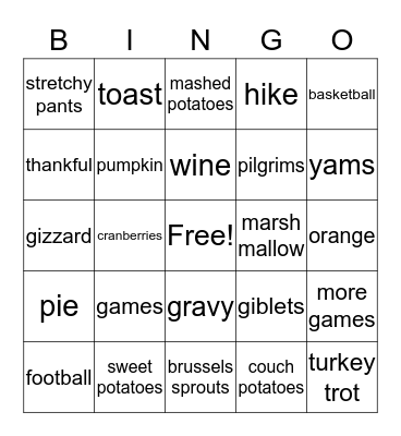 THANKSGIVING BINGO Card