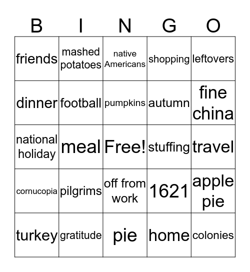 thanksgiving Bingo Card