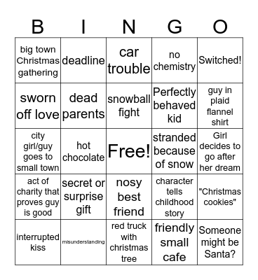 Hallmark Movies Bingo Card