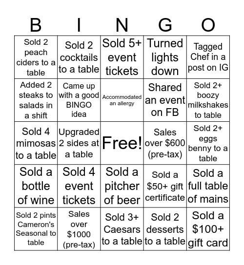FoH Bingo! Bingo Card