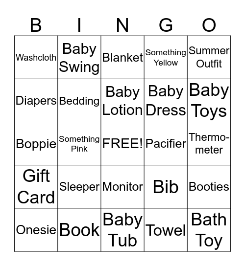 Baby Shower Bingo Card