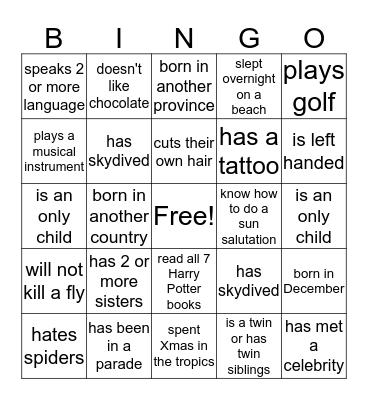 Creekside Bingo Card