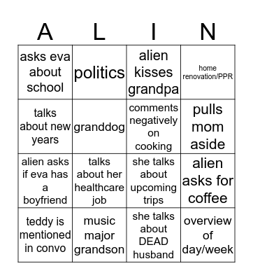 Alien Bingo  Bingo Card