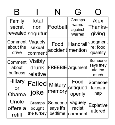 Woodworth Family Bingo Card