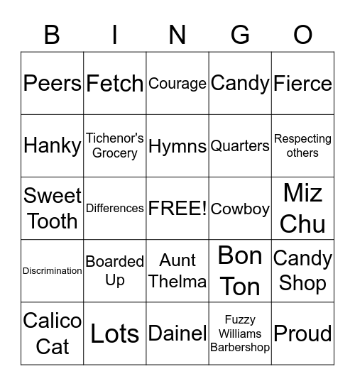 Candy Shop Bingo Card