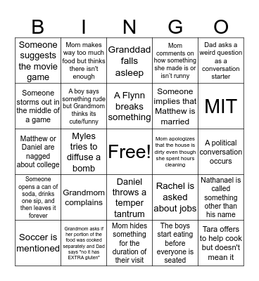 Thanksgiving with the Flynns Bingo Card