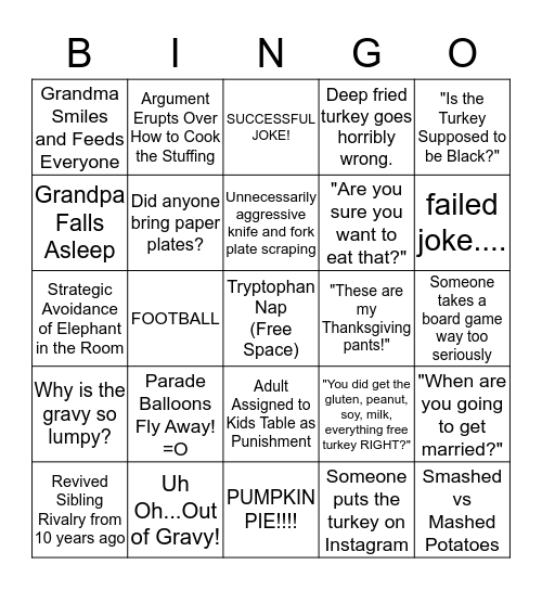 Thanksgiving Bingo Card