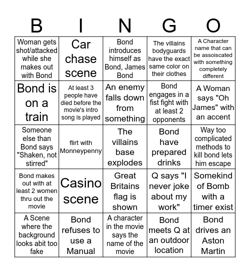 James Bond Bingo Card