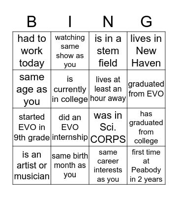 EVO Bingo Card