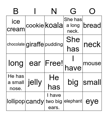 Sweets Bingo Card