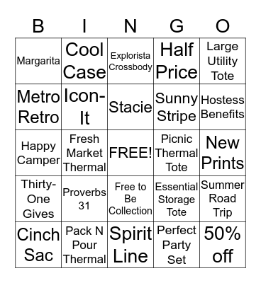 Stacie's Sip & Shop Summer 31 Party Bingo Card