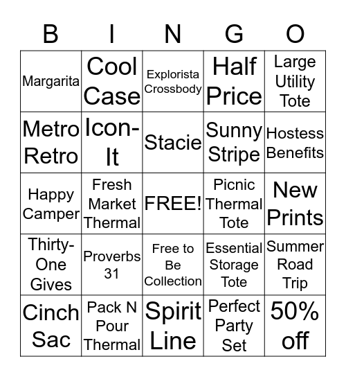 Stacie's Sip & Shop Summer 31 Party Bingo Card