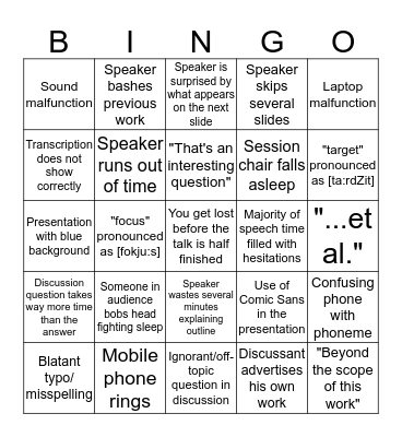 SEFOS Conference Bingo Card