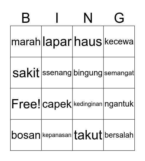 Perasaan Bingo Card