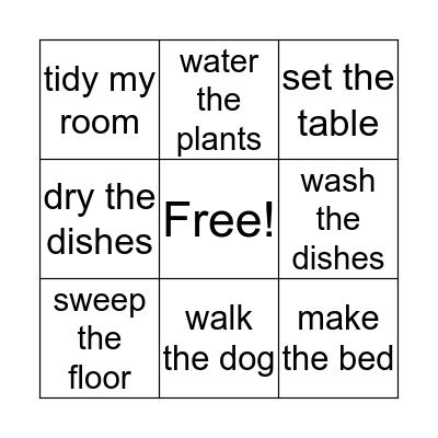 Helping at home Bingo Card