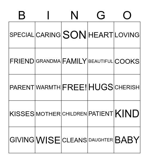 MOTHER & DAUGHTER'S DAY BINGO Card