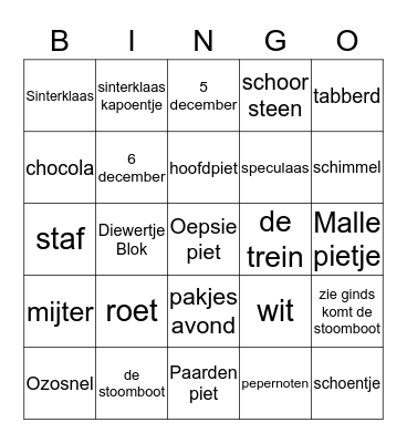 Sinterklaas bingo Card