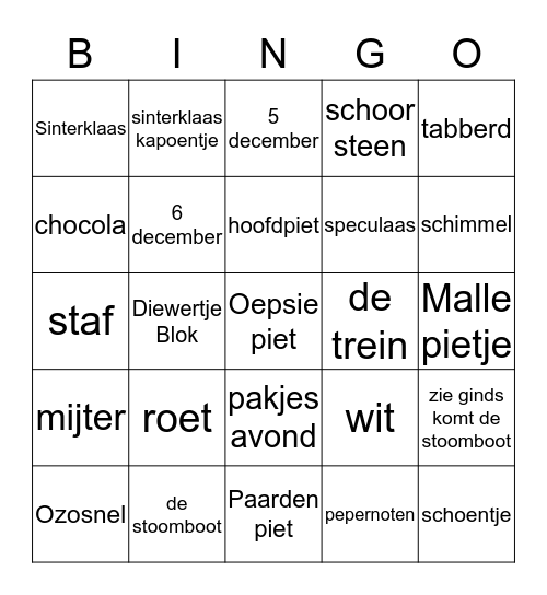 Sinterklaas bingo Card