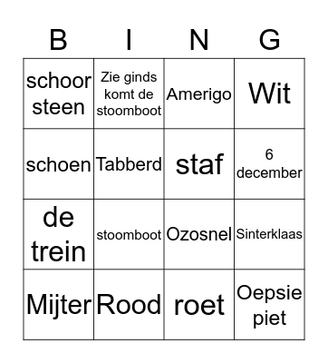 Sinterklaas Bingo Card