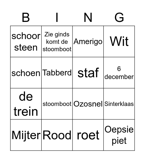 Sinterklaas Bingo Card