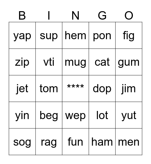 Untitled Bingo Card