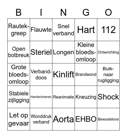 EHBO Bingo Card