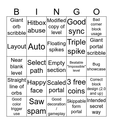 Recent Level Bingo Card