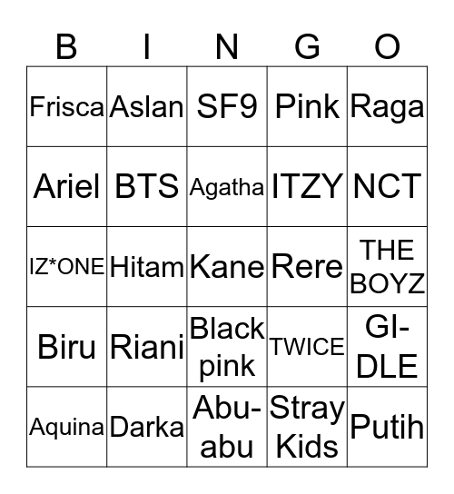 Milik Kane.  Bingo Card