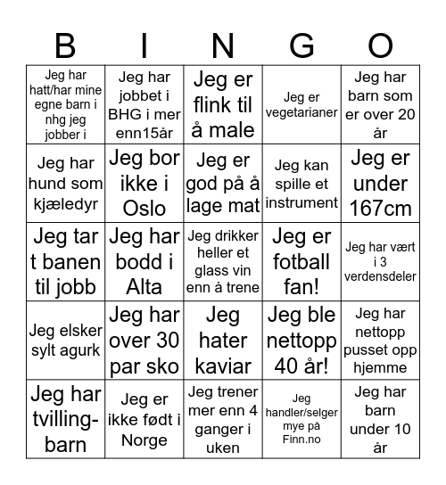 Menneske bingo Card