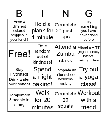 Christmas Fitness! Bingo Card