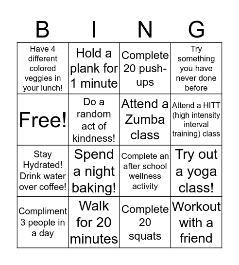 Christmas Fitness! Bingo Card