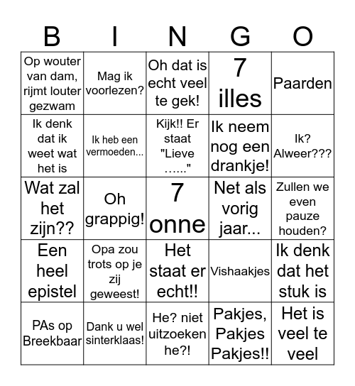 Sinterklaas Bingo Card