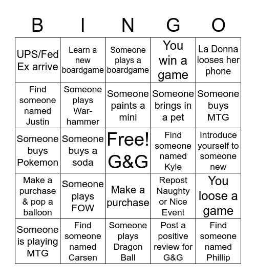 FLGS Geek Bingo Card