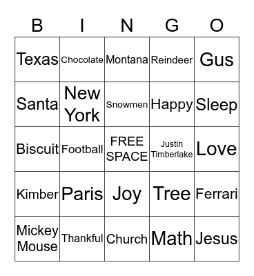 Family Bingo Card