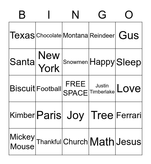 Family Bingo Card