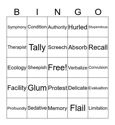 Out of My Mind Vocabulary Bingo Card