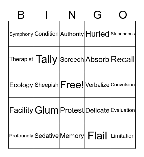 Out of My Mind Vocabulary Bingo Card